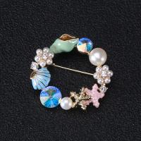 Tibetan Style Brooches, with Plastic Pearl, gold color plated, fashion jewelry & for woman & enamel & with rhinestone, mixed colors, nickel, lead & cadmium free, 30x32mm, Sold By PC