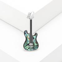 Tibetan Style Brooches, with Abalone Shell, Guitar, silver color plated, fashion jewelry & for woman & enamel, multi-colored, nickel, lead & cadmium free, 17x44mm, Sold By PC