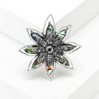 Tibetan Style Brooches, with Abalone Shell, Flower, antique silver color plated, vintage & fashion jewelry & for woman & with rhinestone & hollow, mixed colors, nickel, lead & cadmium free, 52x55mm, Sold By PC