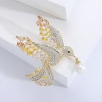 Plastic Pearl Brooch, Brass, with Cubic Zirconia & Plastic Pearl, Bird, gold color plated, fashion jewelry & for woman, mixed colors, nickel, lead & cadmium free, 60x61mm, Sold By PC