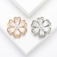 Zinc Alloy Brooches with Shell & Plastic Pearl Flower plated fashion jewelry & for woman & with rhinestone nickel lead & cadmium free Sold By PC