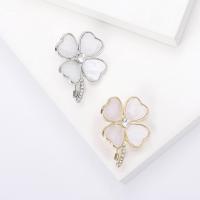 Tibetan Style Brooches, with Shell, Four Leaf Clover, plated, fashion jewelry & Unisex & with rhinestone, more colors for choice, nickel, lead & cadmium free, 30x40mm, Sold By PC