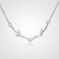Cubic Zircon Micro Pave 925 Sterling Silver Necklace with 1.97inch extender chain Antlers fashion jewelry & micro pave cubic zirconia & for woman nickel lead & cadmium free Length Approx 15.74 Inch Sold By PC
