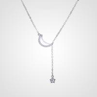 Cubic Zircon Micro Pave 925 Sterling Silver Necklace with 1.97inch extender chain Moon and Star fashion jewelry & micro pave cubic zirconia & for woman nickel lead & cadmium free Length Approx 15.74 Inch Sold By PC