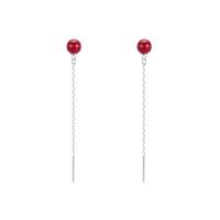 925 Sterling Silver Thread Through Earrings, with Cinnabar, fashion jewelry & for woman, nickel, lead & cadmium free, 5x60mm, Sold By Pair