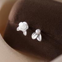 Asymmetric Earrings, 925 Sterling Silver, with Shell Pearl & Acrylic, fashion jewelry & for woman, nickel, lead & cadmium free, 7x8mm,7x6mm, Sold By Pair