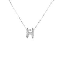 925 Sterling Silver Necklaces, with 1.97inch extender chain, Letter H, fashion jewelry & for woman & with rhinestone, nickel, lead & cadmium free, Length:Approx 15.74 Inch, Sold By PC