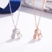 925 Sterling Silver Necklaces with Freshwater Pearl with 1.97inch extender chain Peanut plated fashion jewelry & for woman & with rhinestone nickel lead & cadmium free Length Approx 15.74 Inch Sold By PC