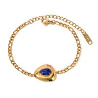 Stainless Steel Jewelry Bracelet, 304 Stainless Steel, with Lapis Lazuli, with 2.17inch extender chain, 18K gold plated, fashion jewelry & for woman, golden, 3mm,17.8mm, Sold Per Approx 6.3 Inch Strand