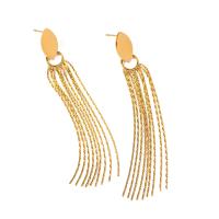Fashion Fringe Earrings, 304 Stainless Steel, Vacuum Ion Plating, fashion jewelry & for woman, golden, 8.20x80mm, Sold By Pair