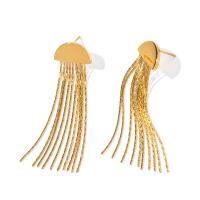 Fashion Fringe Brincos, Aço inoxidável 304, joias de moda & para mulher, dourado, 16x56mm, vendido por par