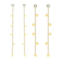 Stainless Steel Drop Earring, 304 Stainless Steel, Vacuum Ion Plating, different styles for choice & micro pave cubic zirconia & for woman, golden, 60x4mm, Sold By Pair
