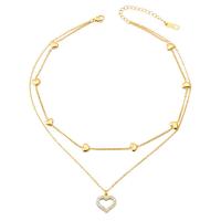 Titanstahl Halskette, Herz, plattiert, Doppelschicht & für Frau & mit Strass, goldfarben, verkauft per ca. 17.72 ZollInch Strang