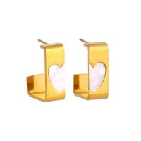 Stainless Steel Stud Earrings, 304 Stainless Steel, with Shell, plated, fashion jewelry & for woman, golden, 10x23mm, Sold By Pair