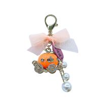 Zinc Alloy Key Clasp with Cloth & Plastic Pearl Pumpkin gold color plated for woman & enamel & with rhinestone nickel lead & cadmium free Sold By PC