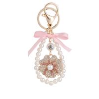 Zinc Alloy Key Clasp with Cloth & Plastic Pearl Flower gold color plated for woman & with rhinestone nickel lead & cadmium free Sold By PC