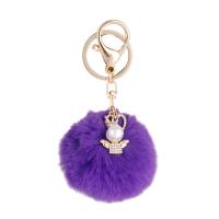 Fur Ball Pom Pom Keychain Plush with Plastic Pearl & Zinc Alloy gold color plated for woman & with rhinestone nickel lead & cadmium free Sold By PC