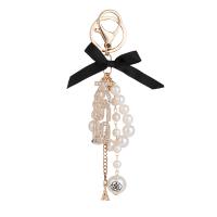 Tibetan Style Key Clasp, with Cloth & Plastic Pearl, Alphabet Letter, gold color plated, for woman & with rhinestone, nickel, lead & cadmium free, 100x160mm, Sold By PC