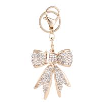 Zinc Alloy Key Clasp Bowknot gold color plated for woman & with rhinestone nickel lead & cadmium free Sold By PC