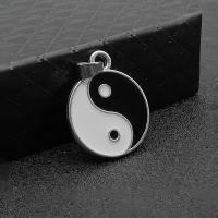 Tibetan Style Pendants, Round, DIY & enamel, black, 23x28mm, Approx 50PCs/Bag, Sold By Bag