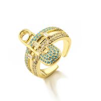 Cubic Zirconia Micro Pave Brass Ring Safety Pin real gold plated micro pave cubic zirconia & for woman Sold By PC