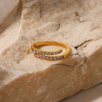Rhinestone нержавеющей стали палец кольцо, Нержавеющая сталь 304, 18K позолоченный, ювелирные изделия моды & Женский & со стразами, не содержит никель, свинец, продается PC