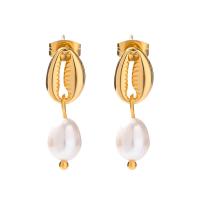 Stainless Steel Stud Earrings 304 Stainless Steel with Freshwater Pearl 18K gold plated fashion jewelry & for woman nickel lead & cadmium free Sold By Pair