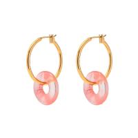 Boucle d'oreille Acier Titane, avec oeil de tigre & quartz rose, bijoux de mode & différents matériaux pour le choix & pour femme, protéger l'environnement, sans nickel, plomb et cadmium, Vendu par paire