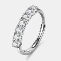 Cubic Zirconia Micro Pave 925 Sterling Silver Rings with Moissanite Adjustable & fashion jewelry & micro pave cubic zirconia & for woman nickel lead & cadmium free US Ring Sold By PC
