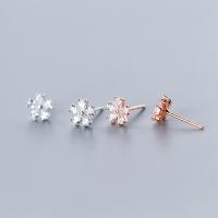 925 Sterling Silver Stud Earring Flower plated with plastic earnut & Korean style & for woman & with rhinestone Sold By Pair
