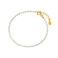 Plata de ley 925 Pulsera, con Perlas plásticas, con 1.2inch extender cadena, chapado en color dorado, Estilo coreano & para mujer, longitud:aproximado 7 Inch, Vendido por UD