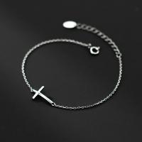 925 Sterling Silver Bracelet, with 1.6inch extender chain, Cross, platinum plated, Korean style & for woman, Length:Approx 7.7 Inch, Sold By PC