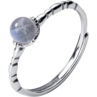 925 Sterling Silver Cuff Finger Ring with Moonstone Korean style & adjustable & for woman silver color 5mm US Ring .5-9.5 Sold By PC