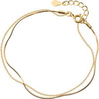 925 Sterling Silver Bracelet, with 1.6inch extender chain, gold color plated, Double Layer & Korean style & snake chain & for woman, Length:Approx 6.5 Inch, Sold By PC