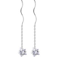 925 Sterling Silver Thread Through Earrings Star Korean style & for woman & with rhinestone silver color Sold By Pair