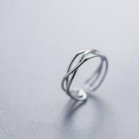 925 prata esterlina Cuff Ring Finger, Estilo coreano & ajustável & para mulher & vazio, 4mm, 1.5mm, tamanho:5-7, vendido por PC