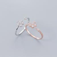 925 Sterling Silver Pljuska prst prsten, Cvijet, pozlaćen, Korejski stil & prilagodljiv & za žene & s Rhinestone, više boja za izbor, Veličina:6-8.5, Prodano By PC