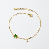 argent sterling 925 bracelet, avec 1.4inch chaînes de rallonge, cadre, Placage de couleur d'or, Style coréen & pour femme & avec strass, 6mm, Longueur:Environ 7.7 pouce, Vendu par PC