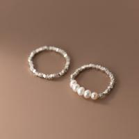 925 Sterling Silver Finger Ring, s Plastična Pearl, Korejski stil & različitih stilova za izbor & za žene, srebro, Veličina:6.5-8.5, Prodano By PC