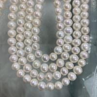 Naturel d'eau douce perles, perle d'eau douce cultivée, Légèrement rond, DIY, blanc, 7-8mm, Vendu par Environ 37 cm brin