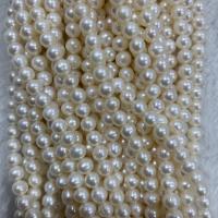Naturliga sötvattenspärla lösa pärlor, Freshwater Pearl, Något rund, DIY, vit, 6mm, Såld Per Ca 37 cm Strand