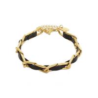 Bracelet d'acier titane, avec cuir PU, Placage de couleur d'or, bijoux de mode & pour femme, deux couleurs différentes, Longueur:Environ 22 cm, Vendu par PC