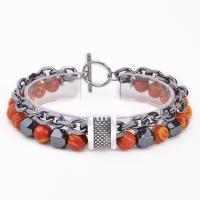 Gemstone Bracelets with 304 Stainless Steel handmade Natural & fashion jewelry & for woman 8mm Sold Per 7.5-8.3 Inch Strand