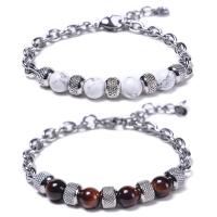 Gemstone Bracelets, with 304 Stainless Steel, handmade, Natural & fashion jewelry & for woman, more colors for choice, 8mm, Sold Per 6.6-8.5 Inch Strand