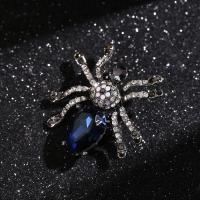 Tibetan Style Brooches, with Crystal, Spider, silver color plated, vintage & fashion jewelry & for woman & with rhinestone, blue, nickel, lead & cadmium free, 35x40mm, Sold By PC