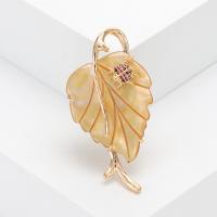 Shell Brooch Brass with Yellow Shell Leaf gold color plated fashion jewelry & micro pave cubic zirconia & for woman yellow nickel lead & cadmium free Sold By PC