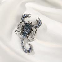 Tibetan Style Brooches, with Czech Rhinestone, Scorpion, antique silver color plated, vintage & fashion jewelry & for woman, mixed colors, nickel, lead & cadmium free, 30x55mm, Sold By PC