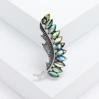 Tibetan Style Brooches, with Abalone Shell, Leaf, silver color plated, vintage & fashion jewelry & for woman, multi-colored, nickel, lead & cadmium free, 28x54mm, Sold By PC