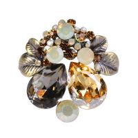 Tibetan Style Brooches, with Crystal, antique gold color plated, vintage & fashion jewelry & for woman & with rhinestone, mixed colors, nickel, lead & cadmium free, 35x35mm, Sold By PC