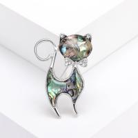Zinc Alloy Brooches with Abalone Shell Cat silver color plated vintage & fashion jewelry & Unisex & with rhinestone multi-colored nickel lead & cadmium free Sold By PC